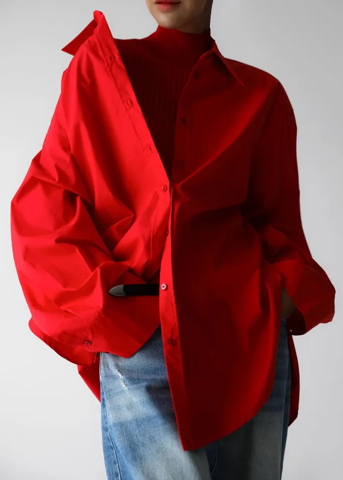 The Frankie Shop Tops Prato Button Up Shirt 8211 Red 8211 Women