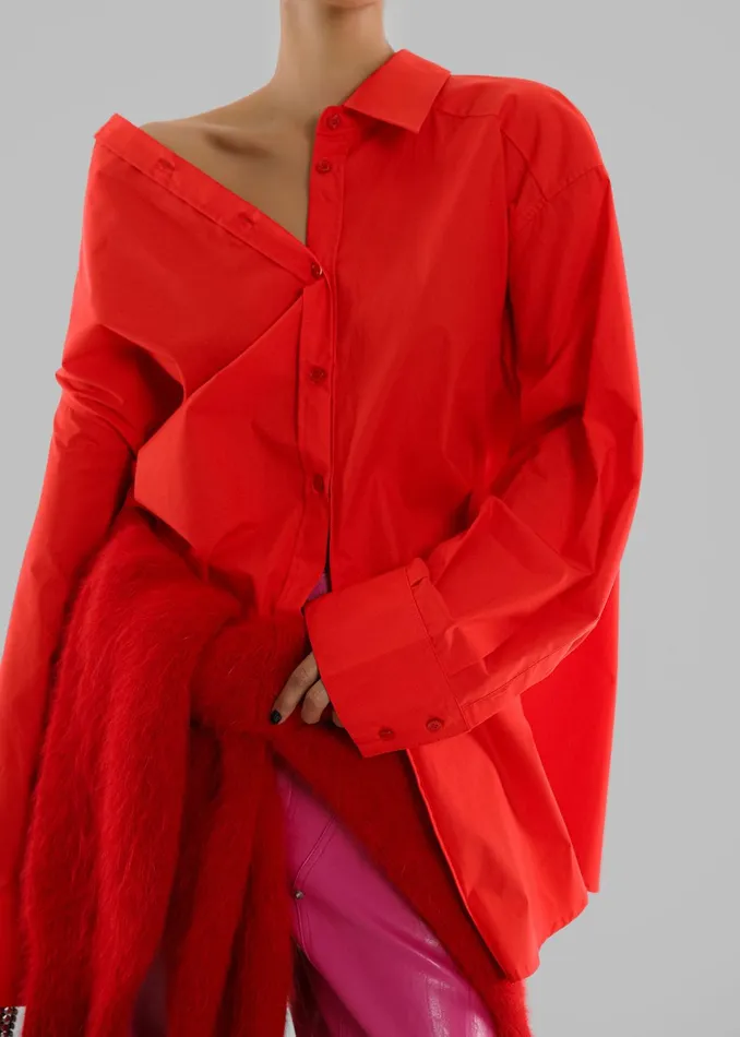 The Frankie Shop Tops Prato Button Up Shirt 8211 Red 8211 Women