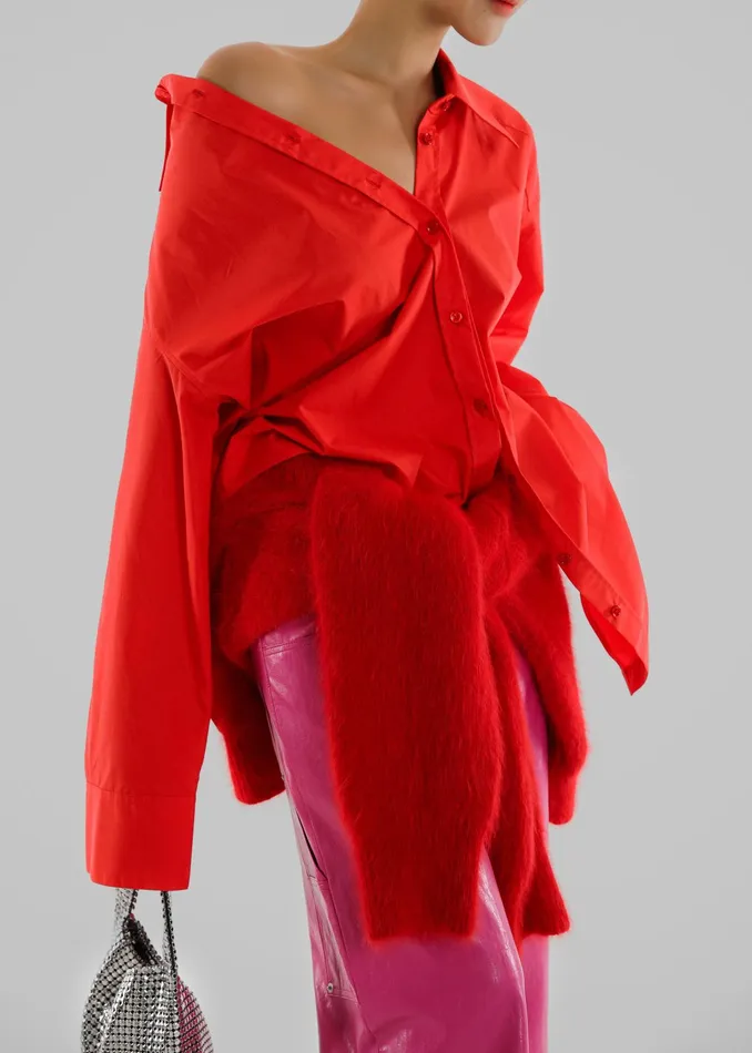 The Frankie Shop Tops Prato Button Up Shirt 8211 Red 8211 Women