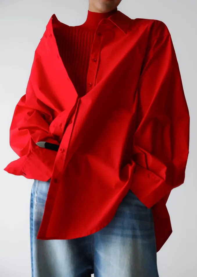 The Frankie Shop Tops Prato Button Up Shirt 8211 Red 8211 Women