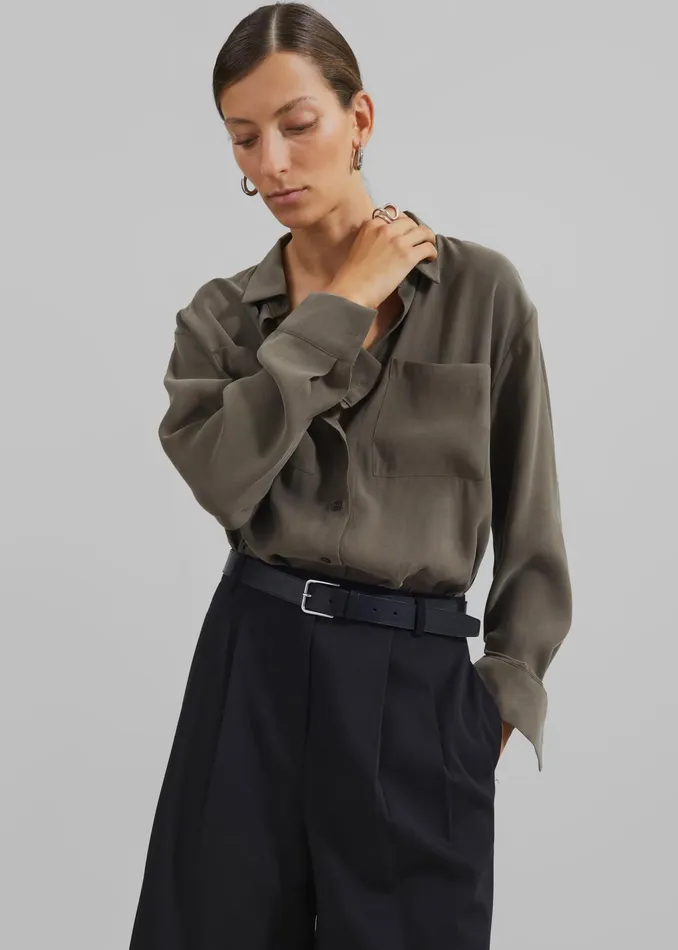 The Frankie Shop Tops Valmiera Blouse 8211 Khaki 8211 Women