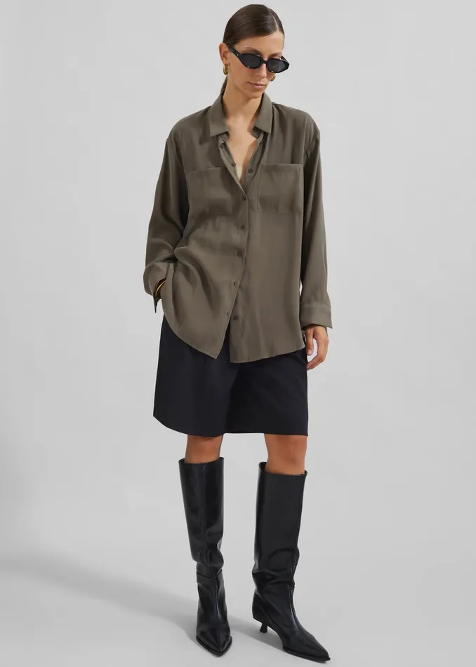 The Frankie Shop Tops Valmiera Blouse 8211 Khaki 8211 Women