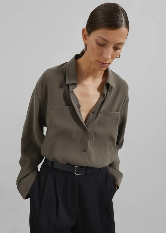 The Frankie Shop Tops Valmiera Blouse 8211 Khaki 8211 Women