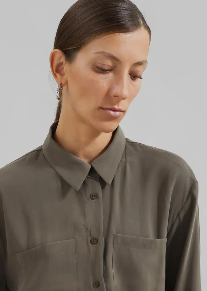 The Frankie Shop Tops Valmiera Blouse 8211 Khaki 8211 Women