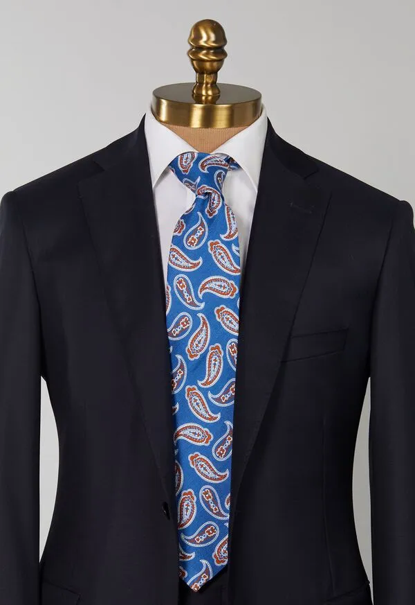 Ties Mens Linen and Silk Summer Paisley Tie Blue Paulstuart