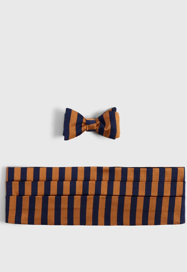 Ties TwoTone Striped Bow Tie and Cummerbund Set BlueWhite Paulstuart Mens