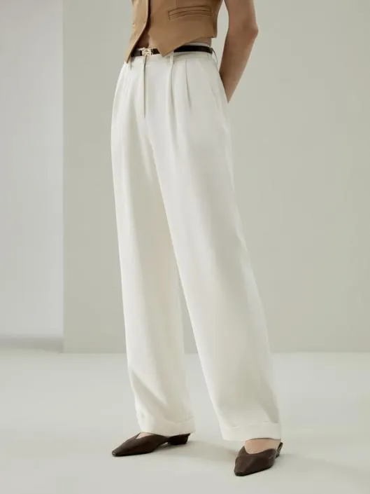 Timeless Pleated WideLeg Silk Trousers For Women 8211 WhiteBlack Women Lilysilk Essentials Timeless Pleated WideLeg Silk Trousers For Women 8211 WhiteBlack Women Lilysilk Essentials