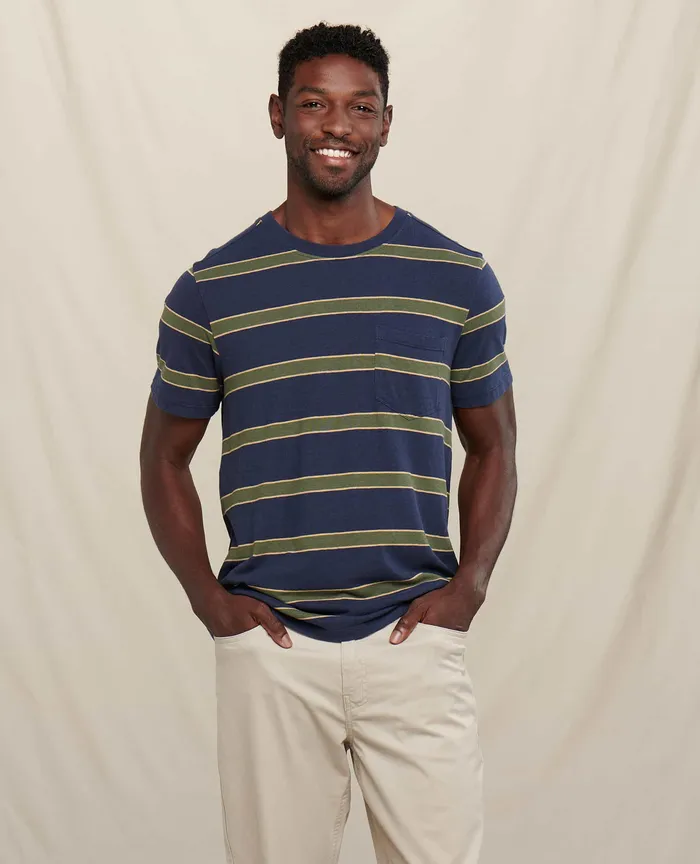 ToadandCo Grom Hemp Short Sleeve Tee True Navy Wide Stripe Men8217s TShirts