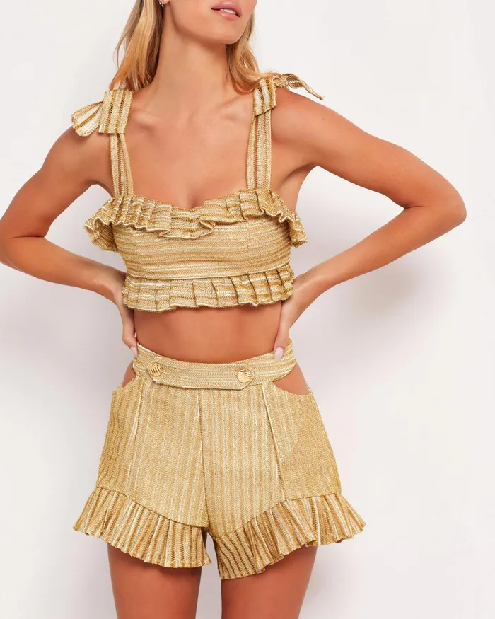 Tops and Bodysuits Women PatBO Metallic Stripe Cropped Top FINAL SALE