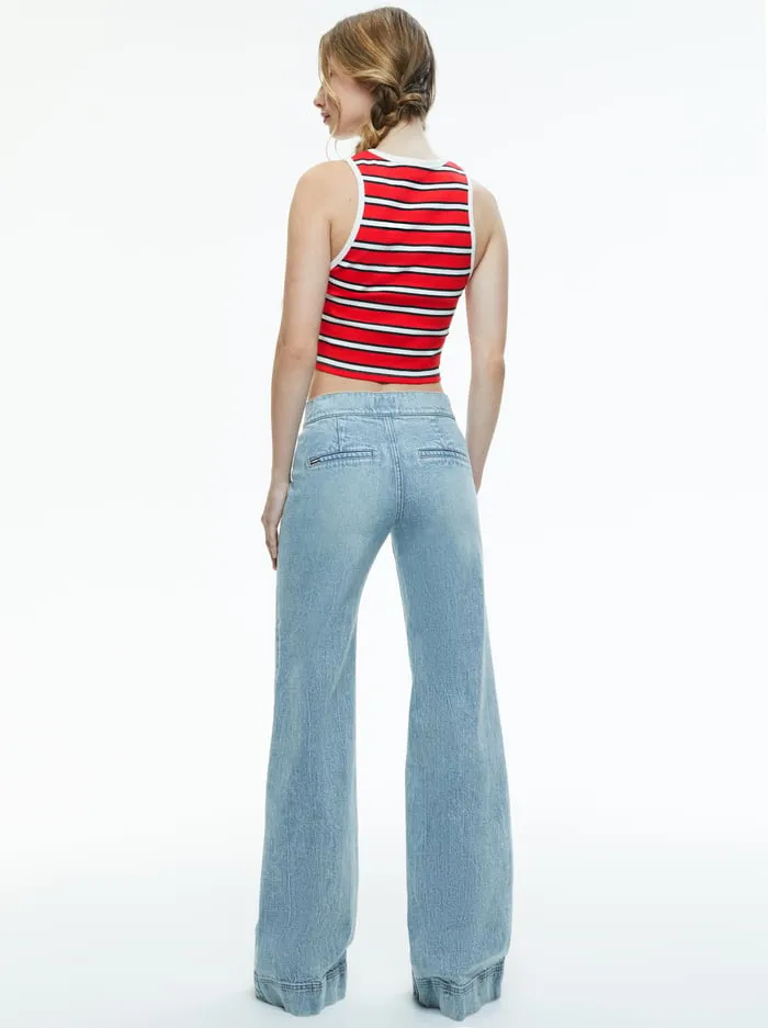 Tops Women Alice Olivia Andre Fitted Cropped Tank Teakwood Stripe Bright Ruby