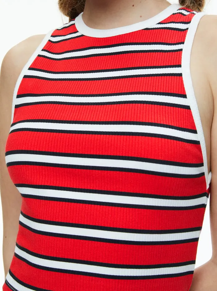 Tops Women Alice Olivia Andre Fitted Cropped Tank Teakwood Stripe Bright Ruby