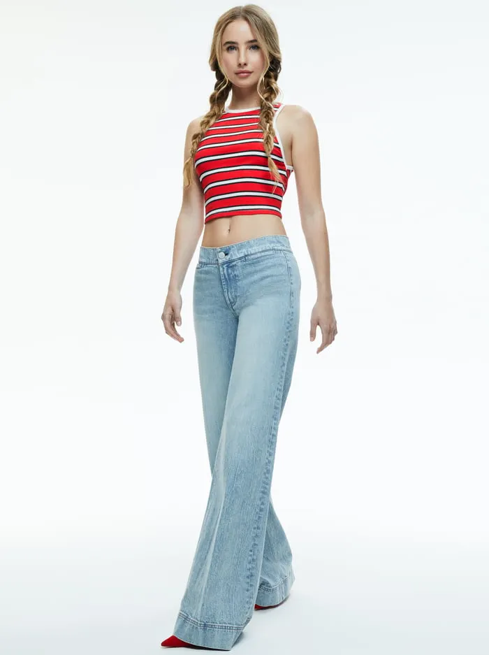 Tops Women Alice Olivia Andre Fitted Cropped Tank Teakwood Stripe Bright Ruby