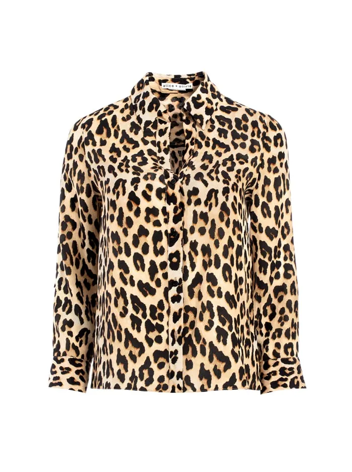 Tops Women Alice Olivia Eloise Button Down Spotted Leopard Multi