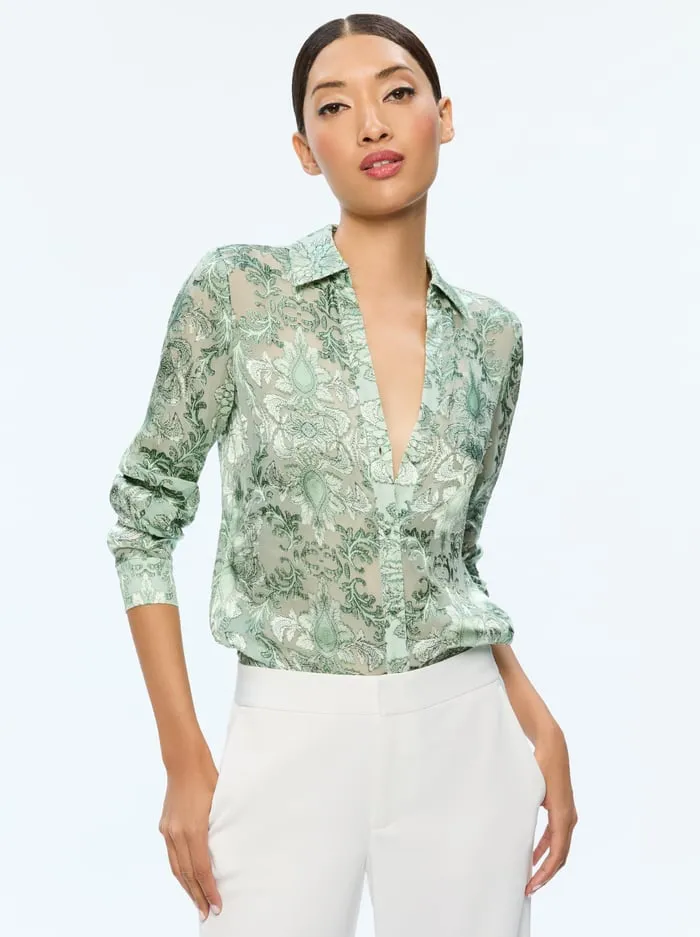 Tops Women Alice Olivia Eloise Button Down Vanity Pistachio