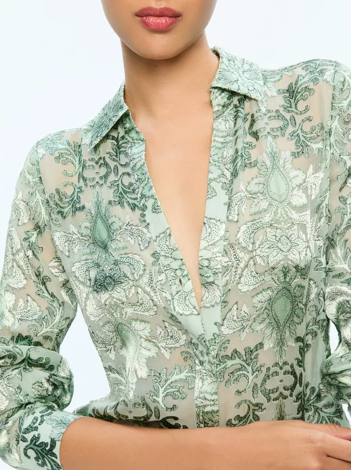 Tops Women Alice Olivia Eloise Button Down Vanity Pistachio