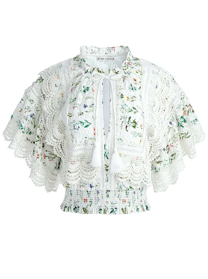 Tops Women Alice Olivia Tabitha Lace Button Front Cropped Blouse Georgia Floral