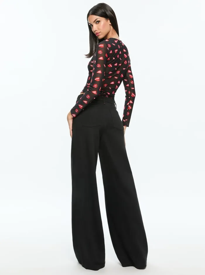 Tops Women Alice Olivia Tom Wesselmann Delaina Mesh Long Sleeve Top Lip Sync Black
