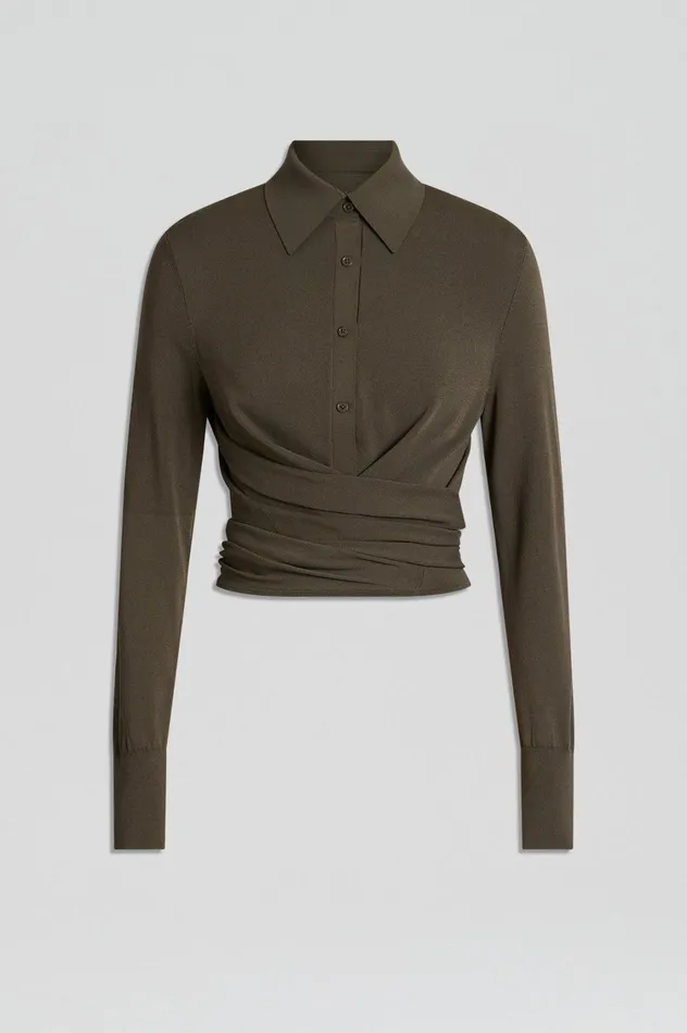 Tops Women Scanlan Theodore MICRO CREPE WRAP SHIRT Safari Tops Women Scanlan Theodore MICRO CREPE WRAP SHIRT Safari