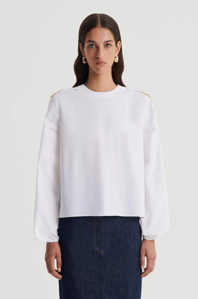 Tops Women Scanlan Theodore PARACHUTE COTTON BUCKLE TOP White Tops Women Scanlan Theodore PARACHUTE COTTON BUCKLE TOP White