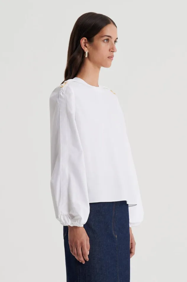 Tops Women Scanlan Theodore PARACHUTE COTTON BUCKLE TOP White Tops Women Scanlan Theodore PARACHUTE COTTON BUCKLE TOP White