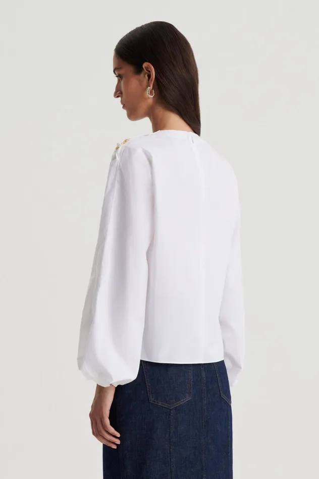 Tops Women Scanlan Theodore PARACHUTE COTTON BUCKLE TOP White Tops Women Scanlan Theodore PARACHUTE COTTON BUCKLE TOP White