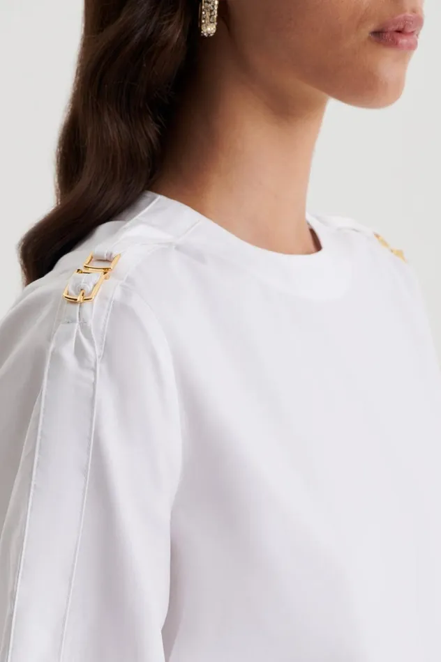 Tops Women Scanlan Theodore PARACHUTE COTTON BUCKLE TOP White Tops Women Scanlan Theodore PARACHUTE COTTON BUCKLE TOP White