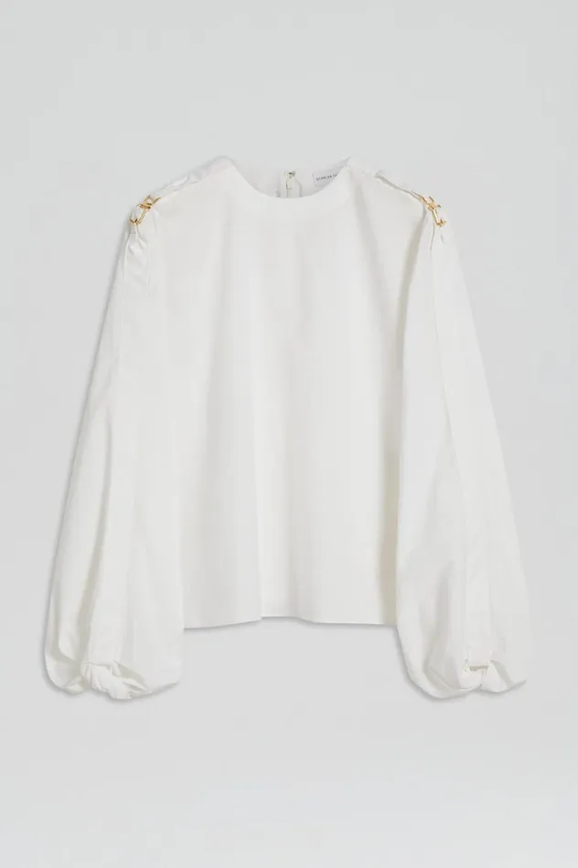 Tops Women Scanlan Theodore PARACHUTE COTTON BUCKLE TOP White Tops Women Scanlan Theodore PARACHUTE COTTON BUCKLE TOP White