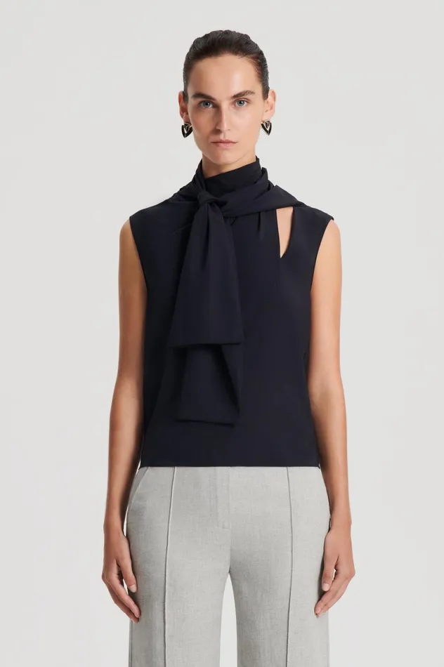 Tops Women Scanlan Theodore SILK CRAVAT TANK Navy