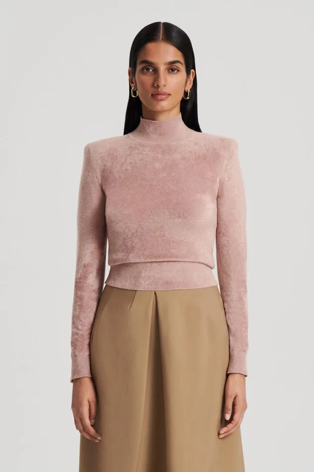 Tops Women Scanlan Theodore VELVET SHOULDER PAD SWEATER Nude