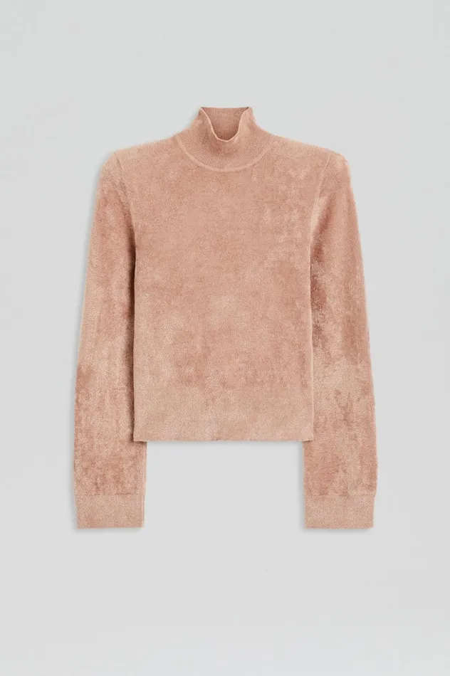 Tops Women Scanlan Theodore VELVET SHOULDER PAD SWEATER Nude