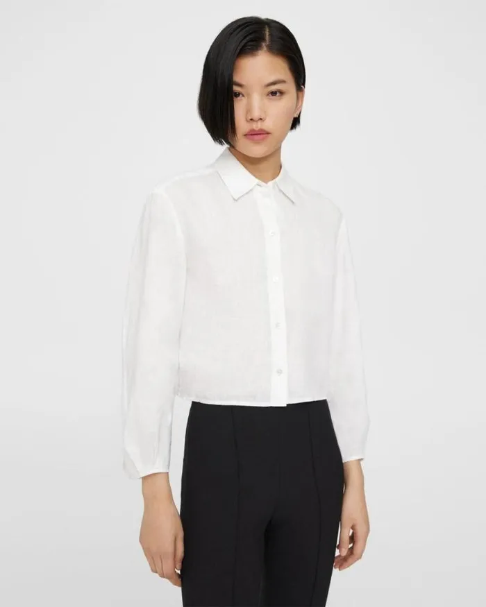 Tops Women Theory Pleated Shirt In Relaxed Linen White