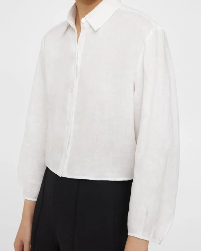 Tops Women Theory Pleated Shirt In Relaxed Linen White Tops Women Theory Pleated Shirt In Relaxed Linen White