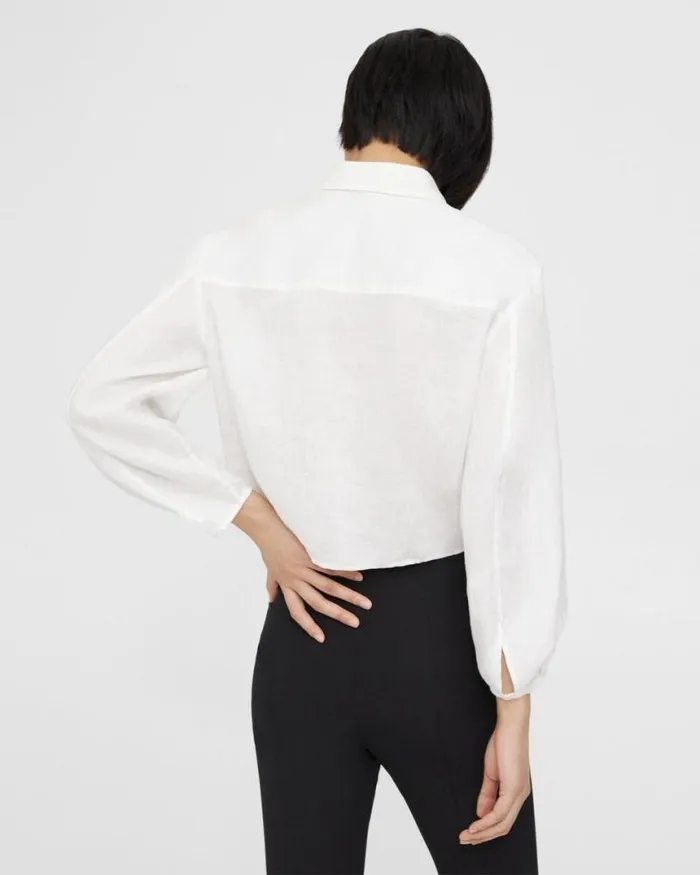 Tops Women Theory Pleated Shirt In Relaxed Linen White Tops Women Theory Pleated Shirt In Relaxed Linen White