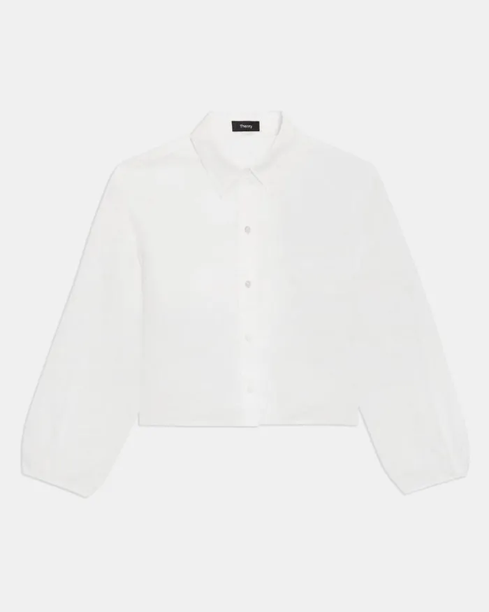 Tops Women Theory Pleated Shirt In Relaxed Linen White Tops Women Theory Pleated Shirt In Relaxed Linen White