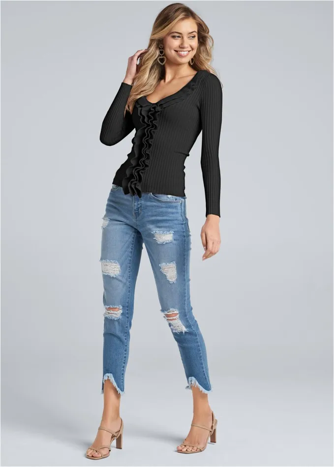 TRIANGLE HEM JEANS Medium Wash Women VENUS Cropped and Capri Jeans