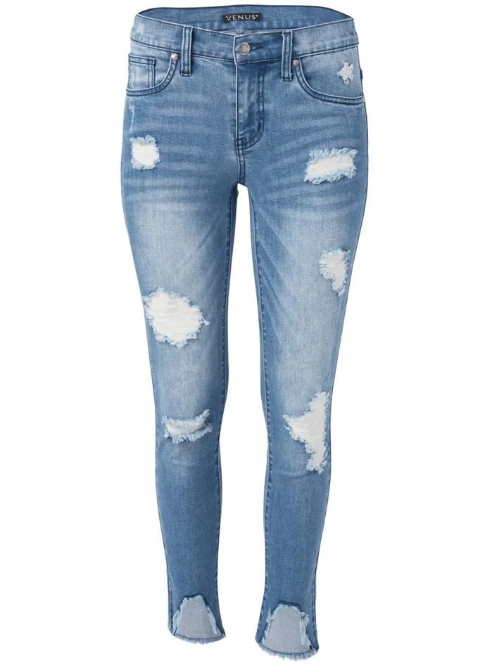 TRIANGLE HEM JEANS Medium Wash Women VENUS Cropped and Capri Jeans