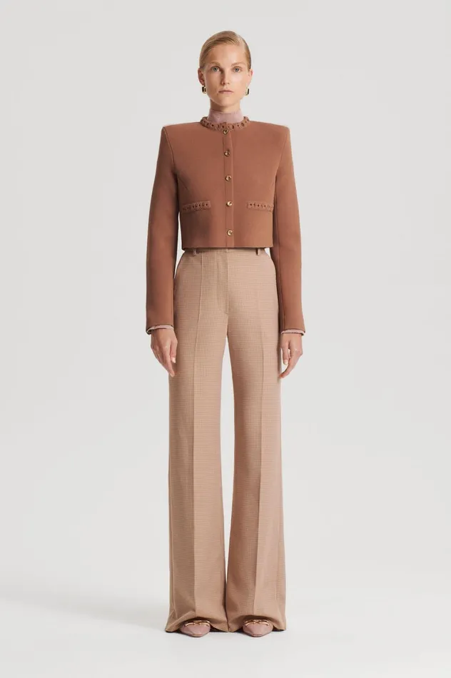 Trousers Women Scanlan Theodore PLAID TAILORED TROUSER Caramel