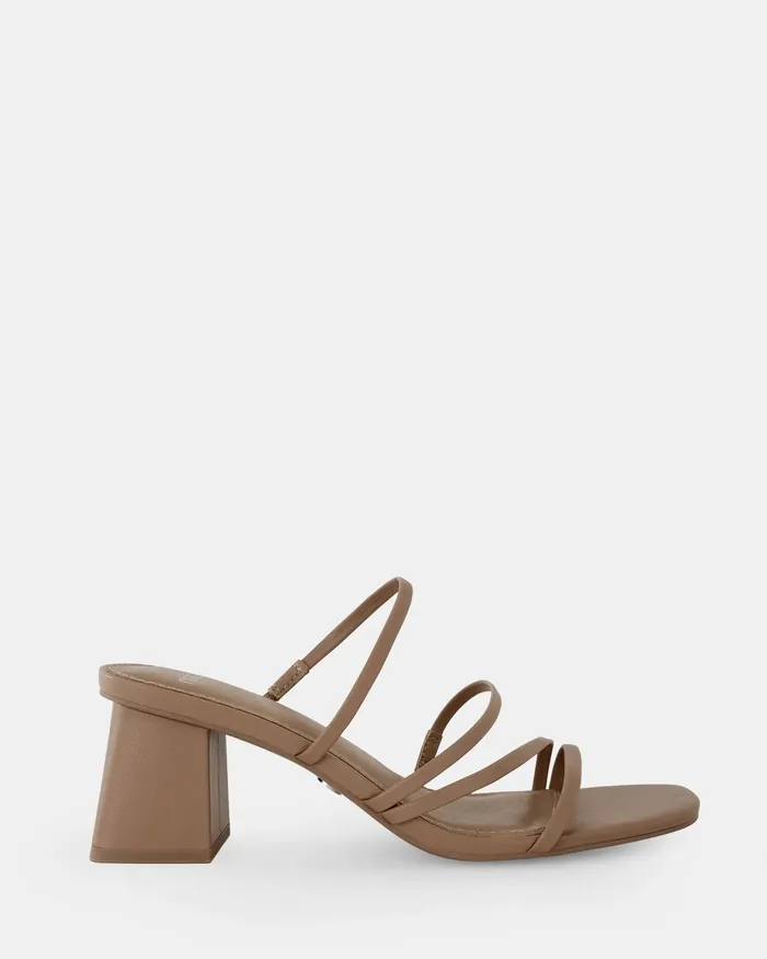 UNATHI CAMEL Mules Women Block Heels NOVO Shoes