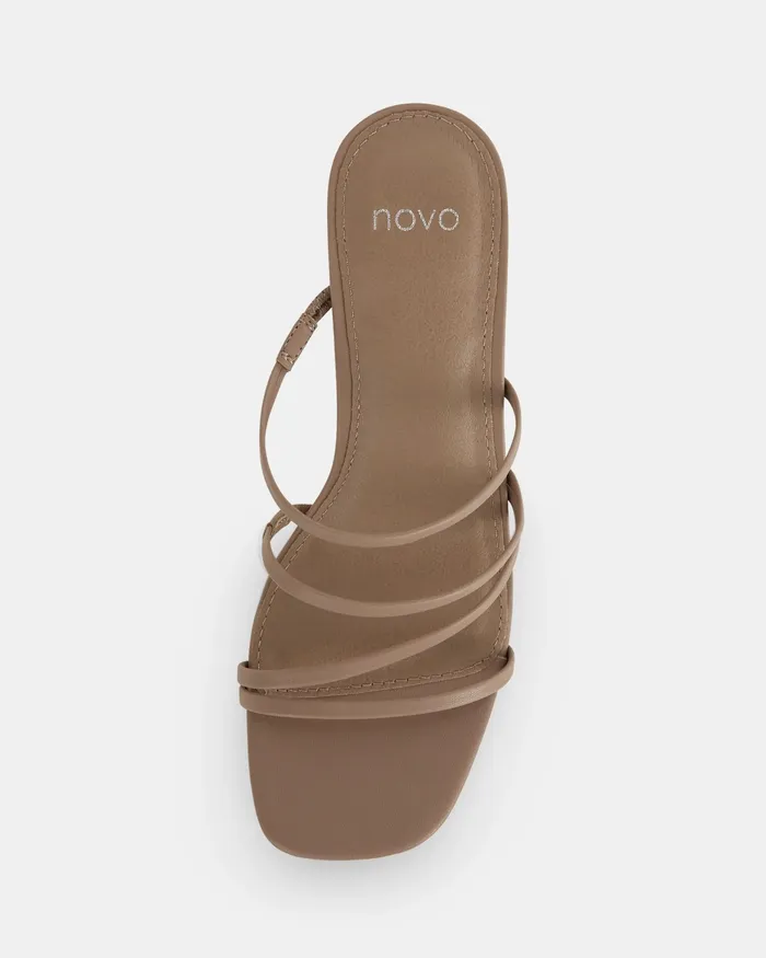 UNATHI CAMEL Mules Women Block Heels NOVO Shoes