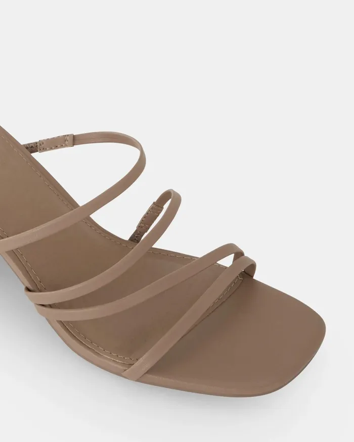 UNATHI CAMEL Mules Women Block Heels NOVO Shoes