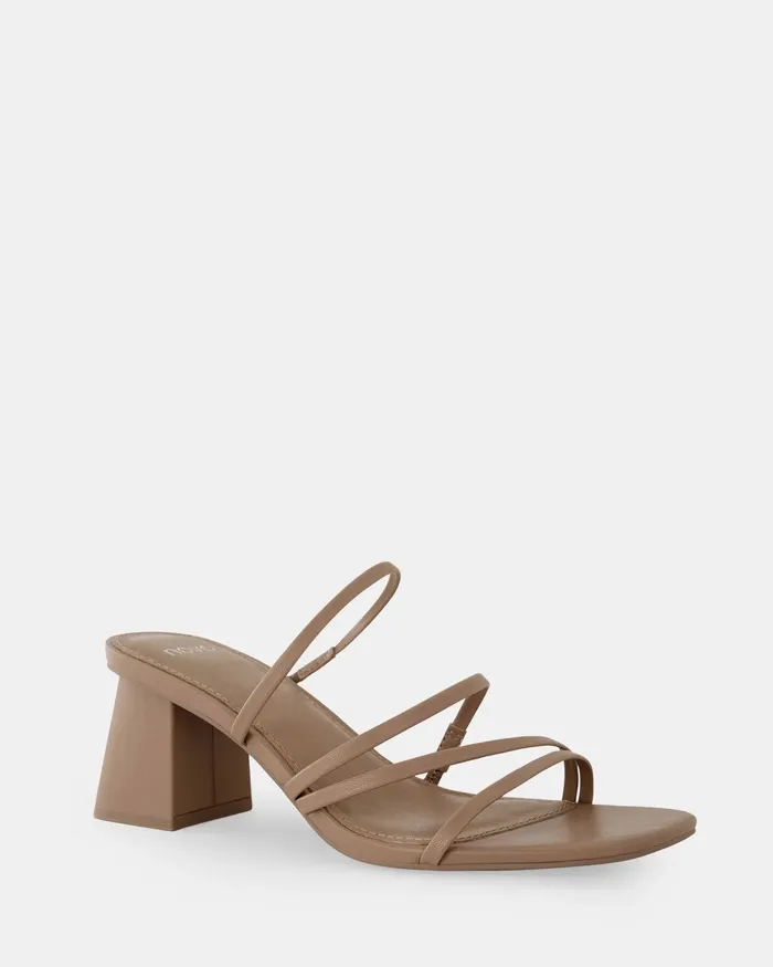 UNATHI CAMEL Mules Women Block Heels NOVO Shoes