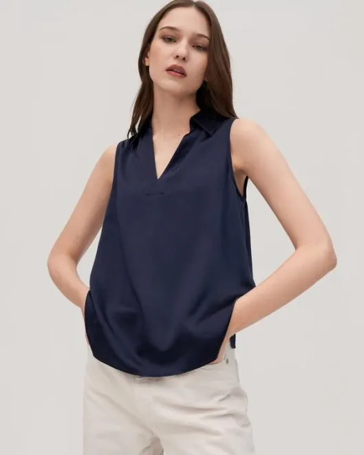 VNeck Sleeveless Silk Violet Shirt Women Blouses Lilysilk Shirts