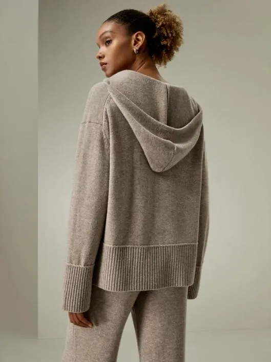 V Neck WoolCashmere Blend Hoodie Sweater Women Lilysilk Knitwear