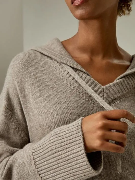 V Neck WoolCashmere Blend Hoodie Sweater Women Lilysilk Knitwear