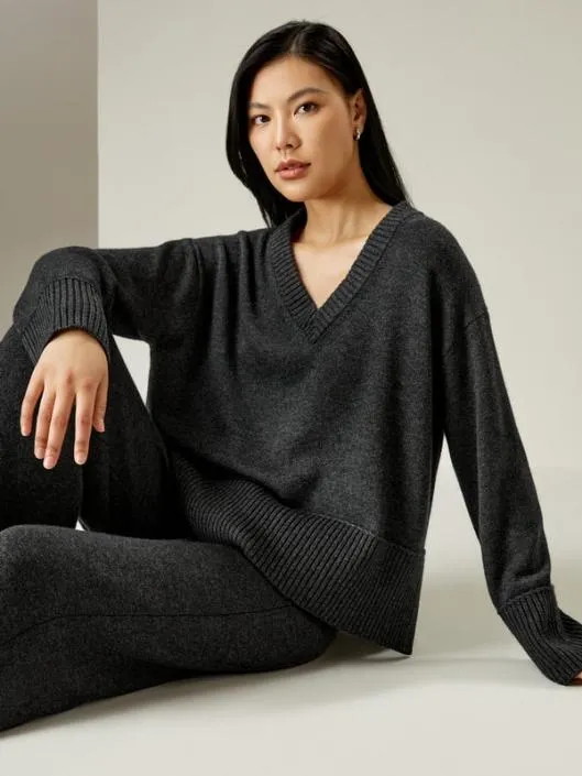 V Neck WoolCashmere Blend Hoodie Sweater Women Lilysilk Knitwear