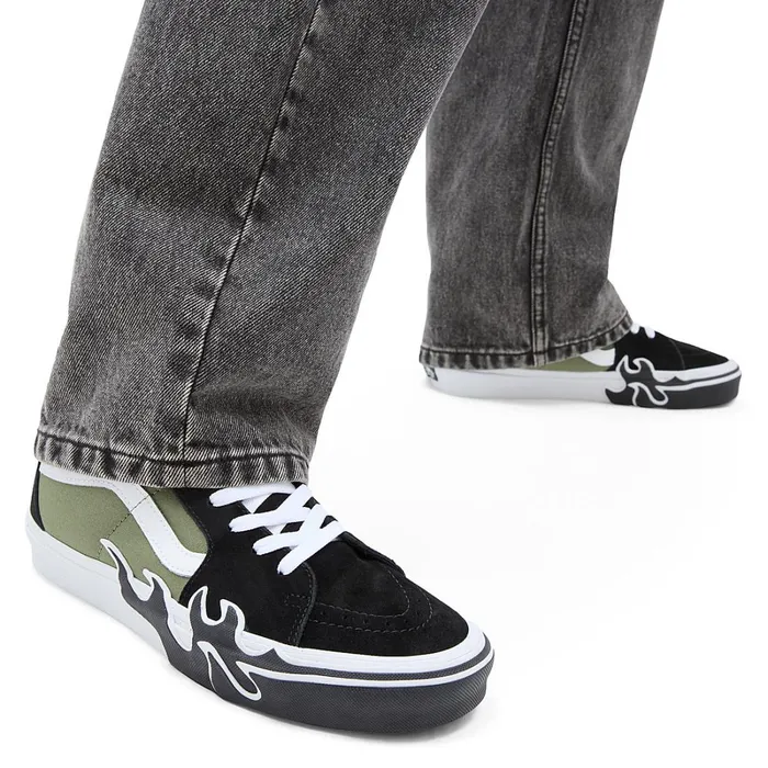 Vans HiTop Shoes Women Sk8Hi Flame Shoes Green