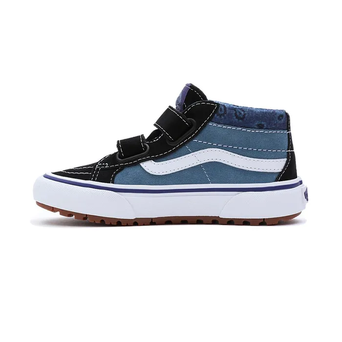 Vans MTE Shoes Kids Paisley Sk8Mid Reissue MTE1 Hook And Loop Shoes 48 Years Blue Black