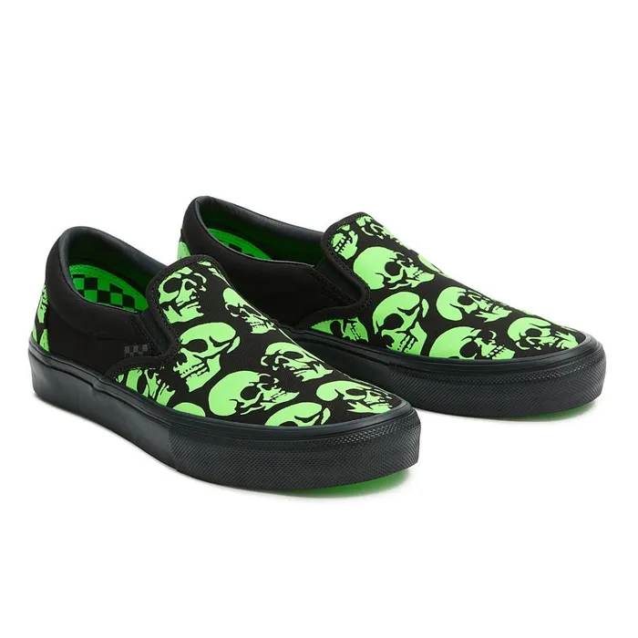 Vans Skate Shoes Men Skate SlipOn Glow Skulls Shoes Green