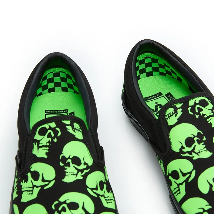 Vans Skate Shoes Men Skate SlipOn Glow Skulls Shoes Green