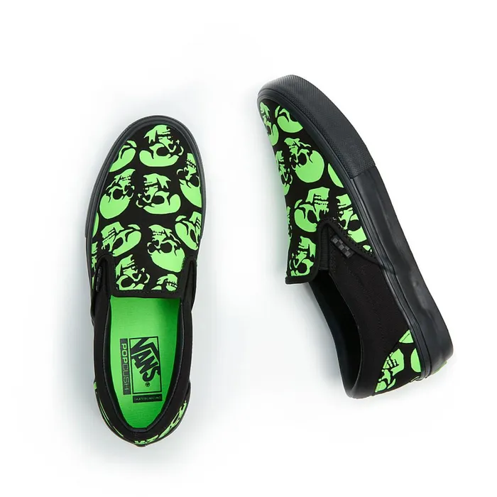 Vans Skate Shoes Men Skate SlipOn Glow Skulls Shoes Green